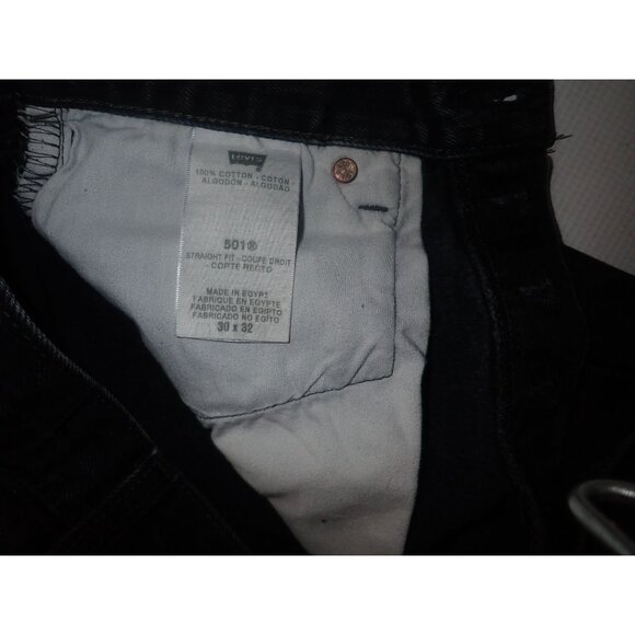 Levis 501 Jeans Bleached Smiley Face Black Denim Button Fly Straight Leg 30 x 32 - Picture 8 of 8